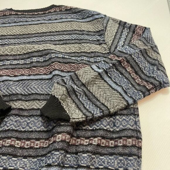 MFH Knits 100% Alpaca Men's Crewneck Sweater Size XXL Blue Gray Black Stripped - Picture 4 of 9